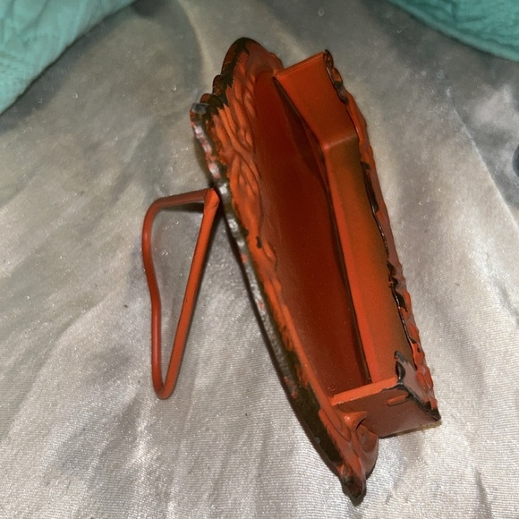 Business Card Holder Orange Red Color Metal Farmhouse style 4 1/2” x 6” - Picture 5 of 5